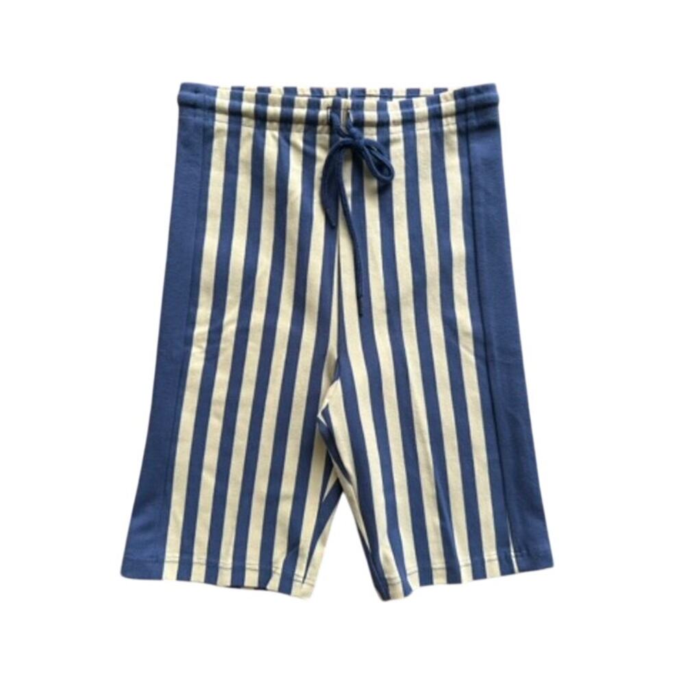 Vintage 80s 90s Marika Blue Striped Coolmax Drawstring Bike Shorts High Waist M